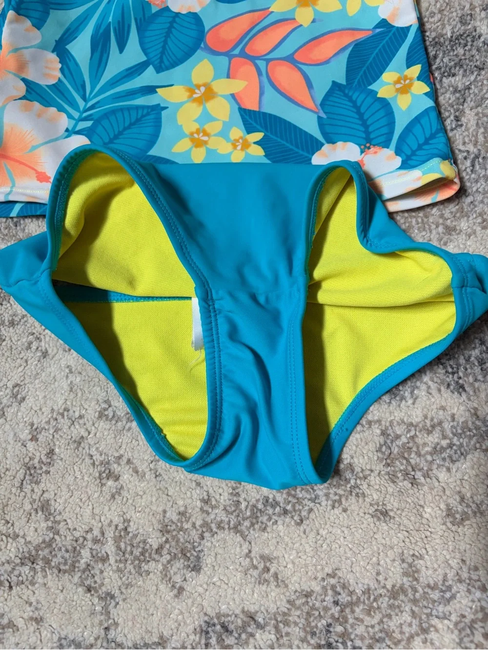 Girls' Tropical Blue Floral Tankini with Yellow Shorts